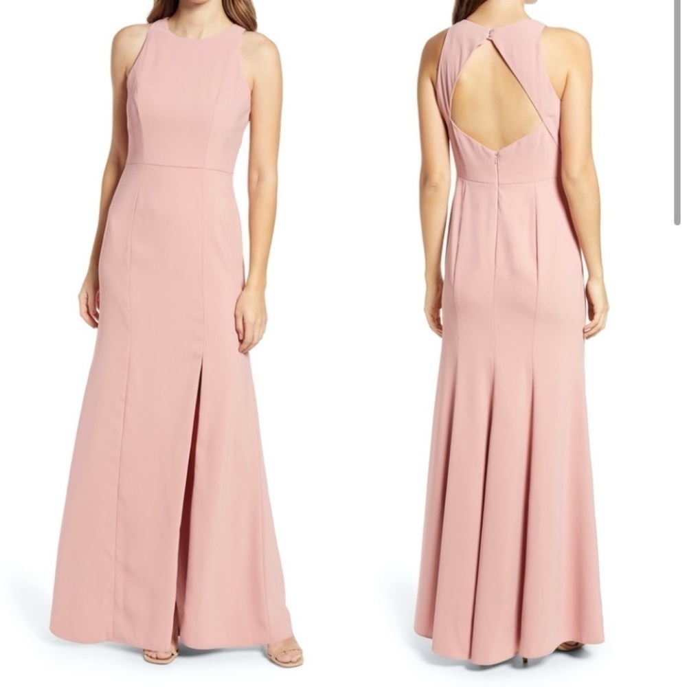 Dessy Collection Open Back Gown In Desert Rose Size 14 New With Tags Pink Maxi
